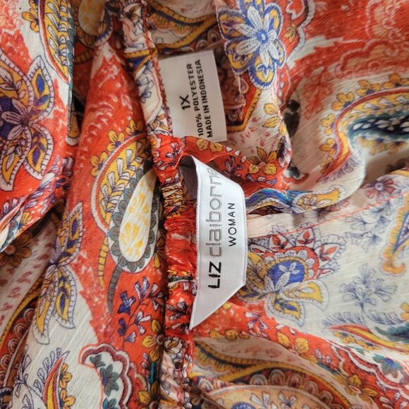 Liz Claiborne Womens Paisley Print Off-Shoulder Blouse 3/4 Sleeve 1x - Picture 5 of 7